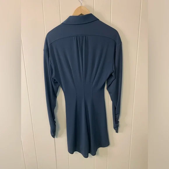 Cinq A Sept Arden Ruched Matte Jersey Shirtdress Laguna Blue Size Small